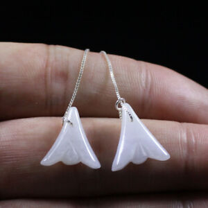 925 Silver Certified Grade A Natural lilac Jadeite Jade Earring Leaves Z3701