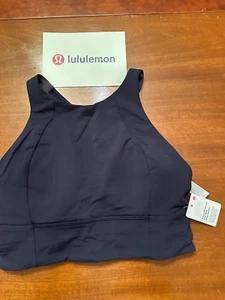 NEW $68.00 LULULEMON FREE TO BE SERENE HIGH NECK LONG LINE bra MIDNIGHT NAVY 8 - Picture 1 of 5