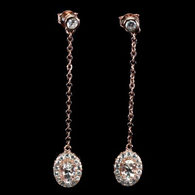 Orecchini In Argento Sterling 925 Con Morganite Rosa Ovale 6x4mm E Cz Simulato - Immagine 1 di 4