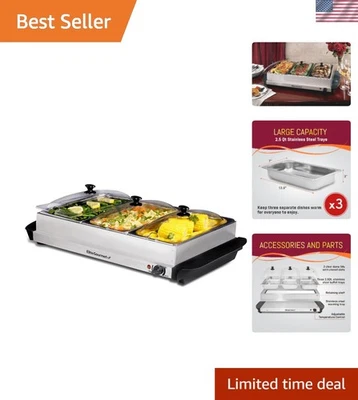 Calentador de alimentos servidor buffet acero inoxidable 3 bandejas calentador de alimentos fiesta entretenimiento Foto 1 de 4