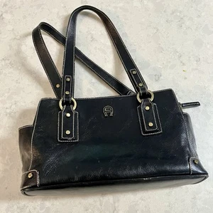 Etienne Aigner Schultertasche Vintage schwarz Leder mehrere Fächer - Bild 1 von 9