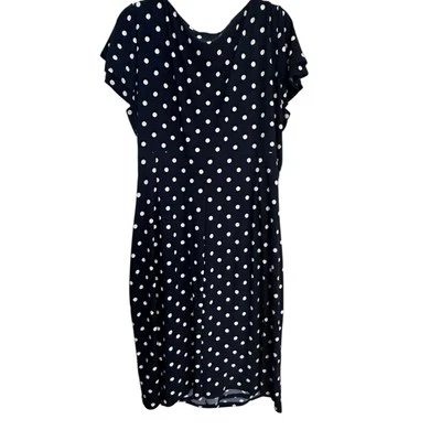 Vestido midi Ralph Lauren para mujer azul marino crema lunares mangas acampanadas talla 22 Foto 1 de 4