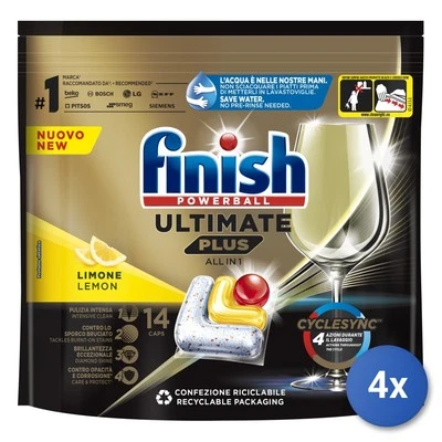 4x Finish Tabs Lavastoviglie 14 Pz. Ultimate Plus Limone Foto 1 de 3