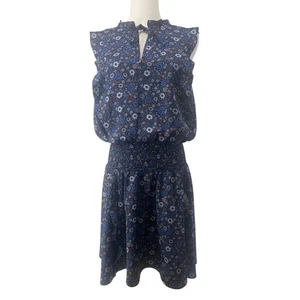 Mini abito donna blu rosso floreale senza maniche elastico in vita piccolo $228 - Foto 1 di 6