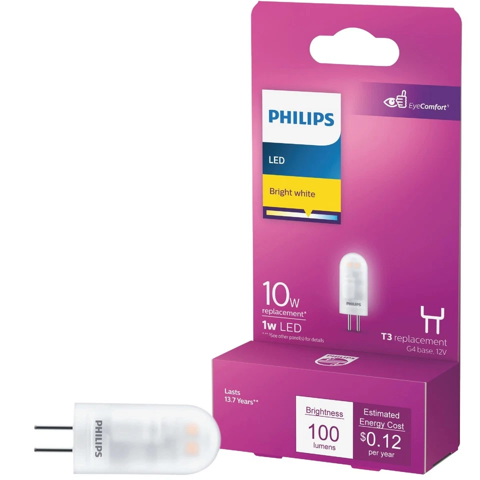 Philips 1W Clear T3 Bi-Pin LED Landscape Low Voltage Light Bulb 567180 Pack of 6 - Image 1 of 1