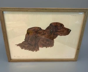 Paul Wood Signed Etching Paris Etching Society MCM Framed Dog Setters VTG Lodge - Picture 1 of 19
