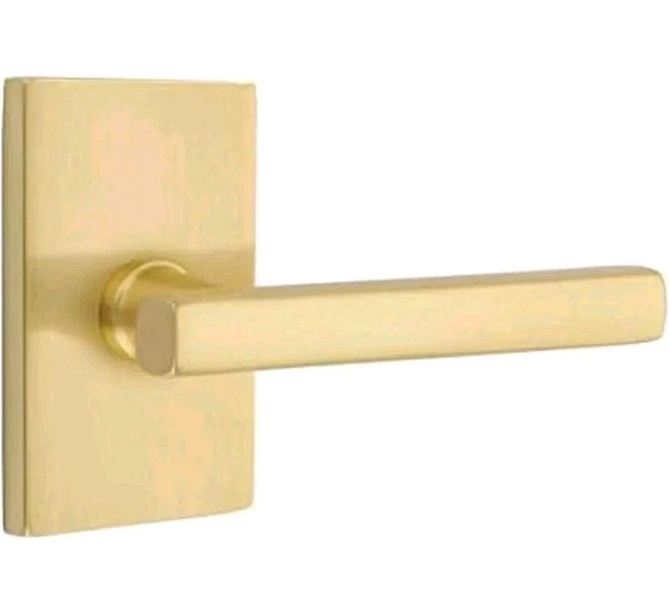 Moderno juego de privacidad roseta rectangular palanca de piedra libre latón satinado 5212FRLLHUS4 Foto 1 de 1
