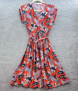 Sommerkleid LOFT Größe 00 zierlich rot tropisch Kurzarm Taille zum Binden Knopf 3163 - Bild 1 von 12