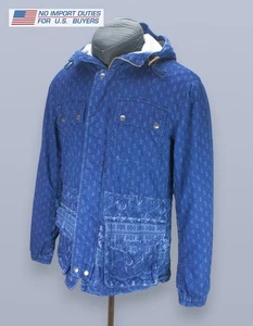 Pretty Green Mens Blue Retro Paisley Print Casual Jacket Hooded Size L Cotton - Picture 1 of 22