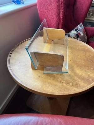 Vintage Mid Century Danish Teak Glass Book Trough Stand Shelf Rest Display - Image 1 of 4