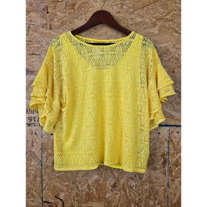 Ruby Rd. Yellow Lace Overlay Top w/ Tank Medium, Summer Casual Trendy - Picture 1 of 9
