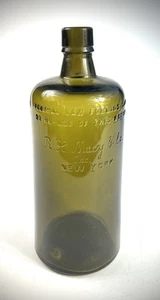 RARE Antique Prohibition-era R.H. Macy Co. Embossed Olive Green Glass Bottle - Picture 1 of 7