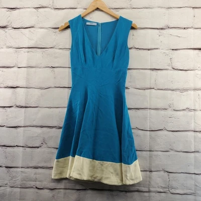 Платье Prada женское размер 36 синее цвета слоновой кости цветной блок без рукавов покрой с широкой юбкой Италия - Изображение 1 из 4