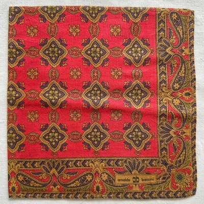 Mens Handkerchief VTG Red Cotton Brown Damask Antique Pattern Pocket Square 16" - Image 1 of 3
