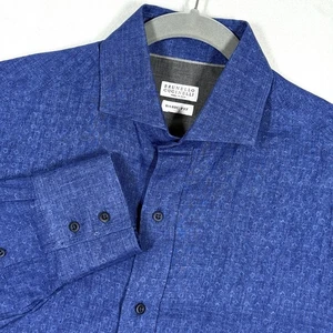 Brunello Cucinelli Shirt Mens Large 100% Linen Button Diamond Pattern Basic Fit - Picture 1 of 16