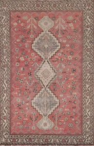 Pink Traditional Rug 4x7 Hand-knotted Wool Geometric Vintage Ideal for Any Room - Picture 1 of 18