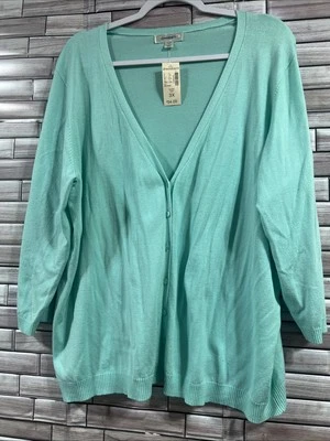Dress Barn womens 3X cardigan Knitted button aloha turquoise v neck rayon NWT - Image 1 of 4
