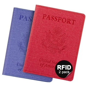 Paquete de 2 porta pasaportes para mujeres niños, billetera pasaporte con bloqueo RFID roja y clara... - Imagen 1 de 5