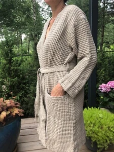 Extra Quality Waffle Linen Unisex Bathrobe Organic Linen Robe Pure Linen Gown - Picture 1 of 10