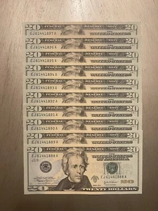 Sequential Serial Number $20 Bill Notes 2004 USA Set Of (10) HARD STAMPED - Picture 1 of 2