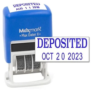 MaxMark Self-Inking Rubber Date Office Stamp with DEPOSITED Phrase & Date - B... - Picture 1 of 7