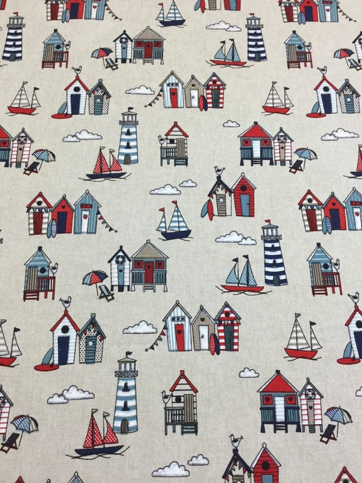 Chatham Glyn Beach Huts Linen Look Fabric for Curtain/ Upholstery/Cushions