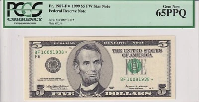 United States Of America, 5 Dollars, 1999, UNC, Fr.1987,  (Star / Replacement ) - Image 1 of 2