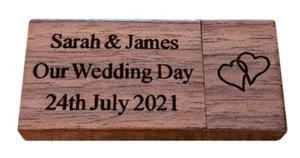 Personalised Engraved Wood USB 16GB Memory Stick Drive Wedding Photos Gift - Picture 1 of 5