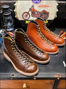 Genuine Leather Men Handmade Vintage Motorcycle Casual Work Boots Shoes - Picture 1 of 7