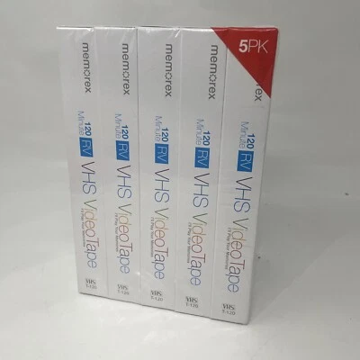 Memorex VHS Video Tapes Pack of 5 Blank T-120 120 Min. RV VCR -New - Sealed - Image 1 of 4