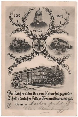 alte Litho Ak 100 jähriger Geburtstag Kaiser Wilhelm I., gelaufen 1897 - Bild 1 von 2
