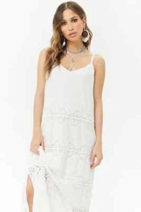 NWT White 100% Cotton Crochet Summer Long Maxi Dress Boho Dresses MEDIUM M 4 6 8 - Picture 1 of 5
