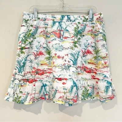 Sigrid Olsen 100% Cotton Tropical Floral Mini Skirt Women's Large White Lined - Image 1 of 4