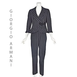 GIORGIO ARMANI BLACK LABEL Black Pinstriped Pant Suit w/Low Rise Pants SZ10 - Bild 1 von 10