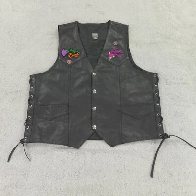 Chaleco de motociclista de cuero para mujer grande negro parches Wilson con cordones Foto 1 de 4