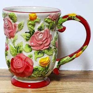 TEXTTURED Temp-tations By Tara, Rare Figural Floral Old World In Rose MUG CUP - Picture 1 of 5
