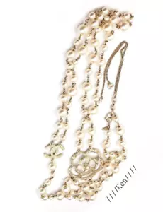 CHANEL Necklace AUTH Coco Vintage Camellia Gold Chain Pearl CC Pendant A13P GP - Picture 1 of 16