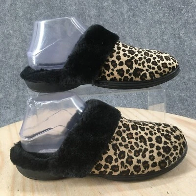 Dearfoams Slippers Womens 9-10 Slip On Mules Beige Comfort Animal Print Wedge - Изображение 1 из 4