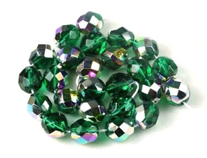 25 Firepolish Czech Faceted Round Vitral - Emerald AB 8mm - Picture 1 of 3