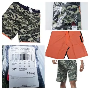 36 W Men's Reebok CrossFit Shorts Green Orange Black Camo Stretch Training NWT - Picture 1 of 14