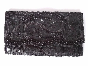 Black Clutch Bag with black beads and sequins - Picture 1 of 8