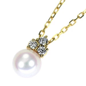 Mikimoto K18YG Akoya Pearl Diamond Pendant Necklace Diameter Approx 6.7mm - Auth - Picture 1 of 5