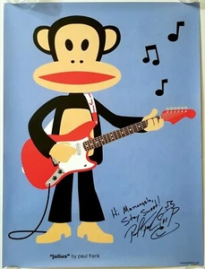 PAUL FRANK SIGNED JULIUS ART PRINT POSTER GUITAR MONKEY POP DESIGN LITHO BLUE - Picture 1 of 16
