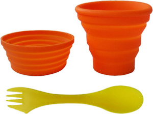 Silicone Collapsible Bowl Cup Set with Spork for Outdoor Camping Hiking Travel -