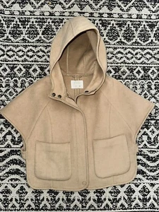 Zara Girls Wool Cape Sz 6 - 7 Tan Coat Hooded w/ Pockets Beige - Picture 1 of 3