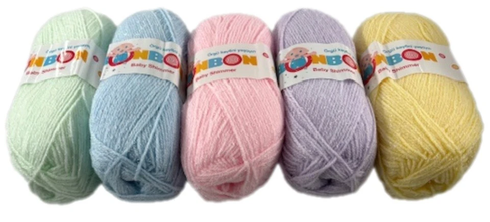Clearance Baby Double Knitting Shimmer Yarn 5x100g Balls Nako Bon Bon
