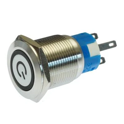 ✅Drucktaster 19mm Edelstahl Metall Weiss Beleuchtet mit Ein/Aus Symbol Taster - Bild 1 von 4