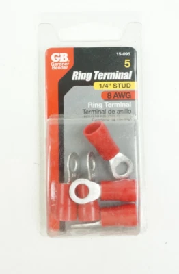 Dobladora Gardner 8 AWG 1/4 pulg. Terminal de anillo de lengüeta, vinilo rojo (paquete de 5) 15-095 Foto 1 de 2
