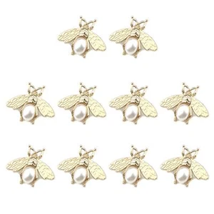 10 Pcs Metal Bee Buttons Bee Embellishments Flatback Pearl Buttons Embellishm... - Picture 1 of 6