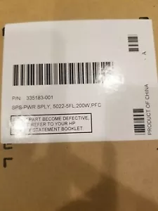 HP POWER SUPPLY 335183-001, 200W, IN HP OPEN BOX, NEVER USED. - Picture 1 of 3
